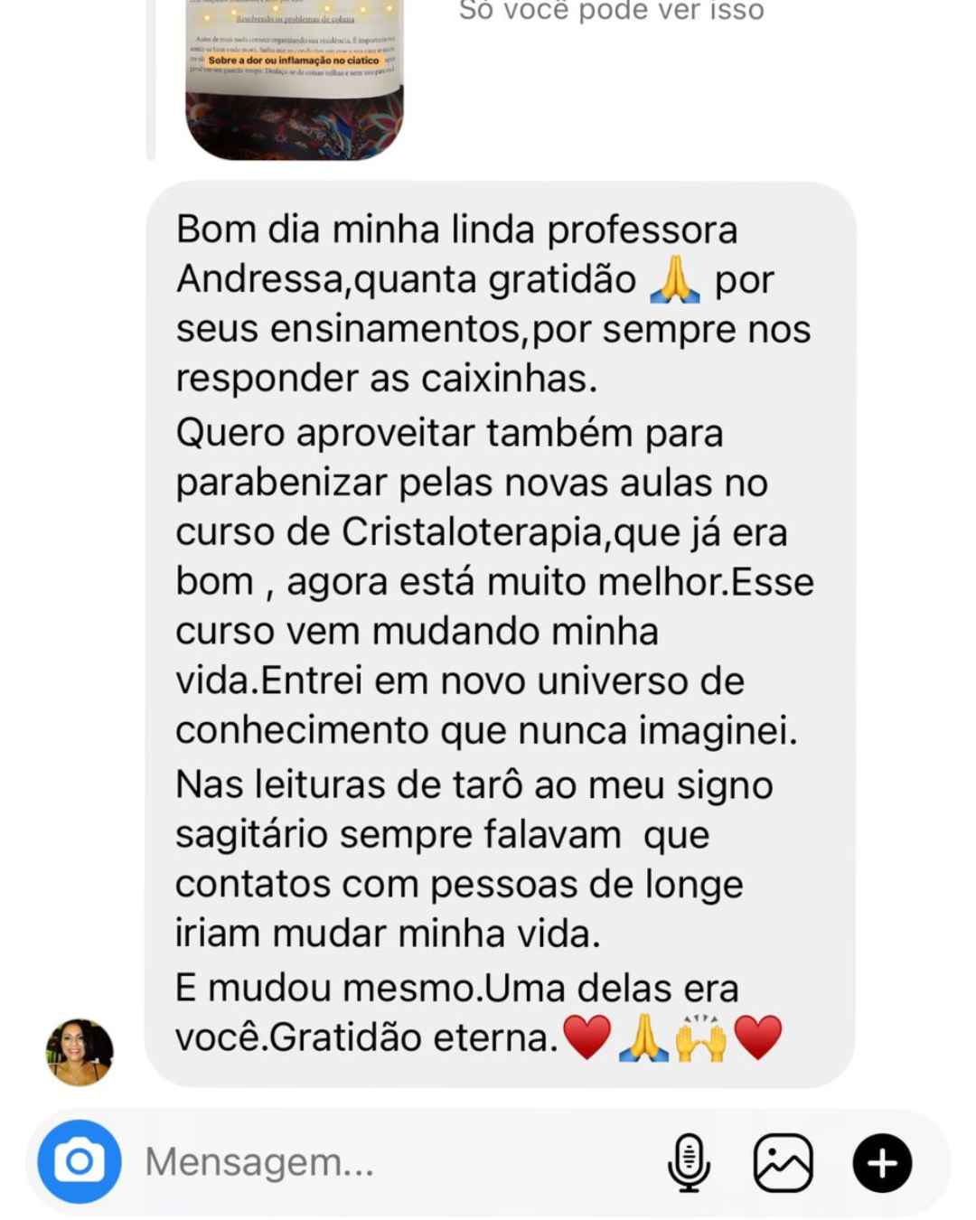 Depoimento de aluna no Messenger